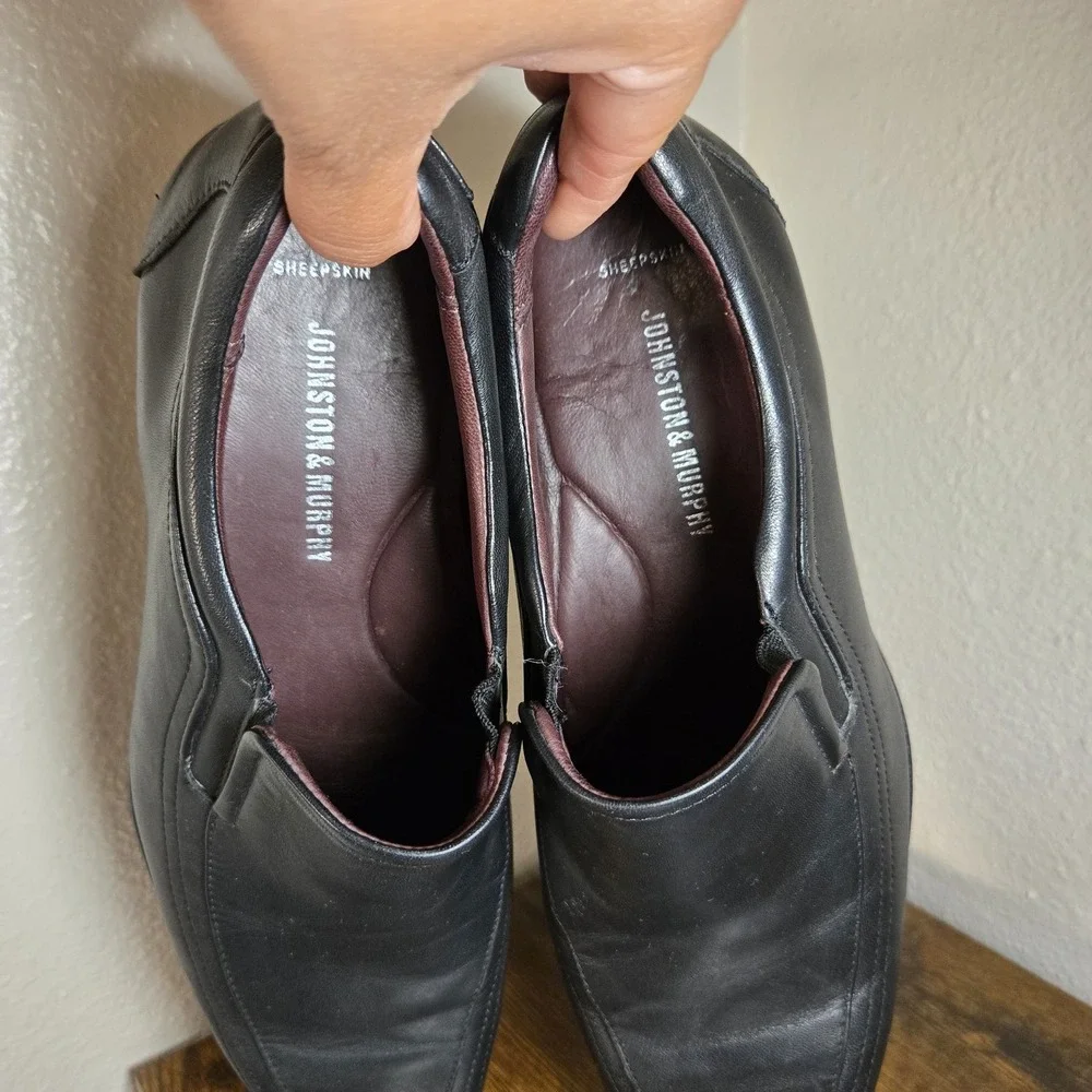 Johnston & Murphy Shoes Mens Size 11M Black Leather Slip On Dress Oxford‎ SHEEP
